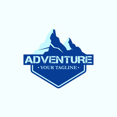 adventure logo with mountain and blue color