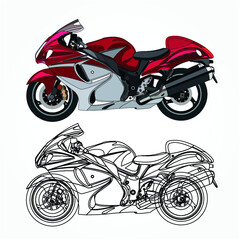 detailed side of a flat motorbike cartoon vector with black stroke option for custom able color for kids drawing book