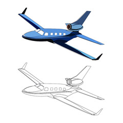 detailed side of a flat jetplane cartoon vector with black stroke option for custom able color for kids drawing book