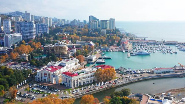 Aerial view of the city of Sochi during sunny autumn day. Russia