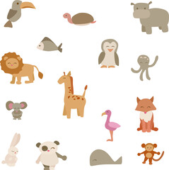 children's clipart with animals - animals in vector-fish svg-set of illustrations for children-print for printing - Forest, Safari, Jungle
