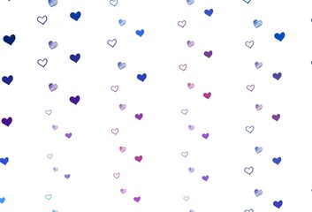 Light Blue, Red vector background with Shining hearts.