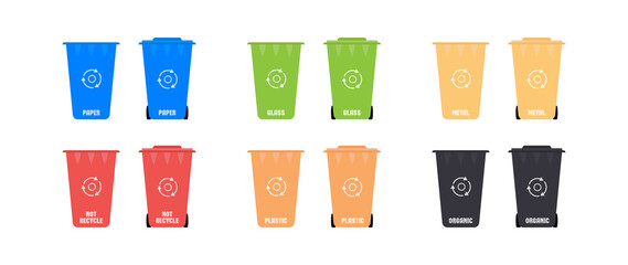 A set of trash containers. Waste sorting. Trash can icon. Vector.