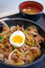 rice and stir fried pork with Korean spicy sauce (Gochujang) or Bulgogi, Korean popular menu from movies