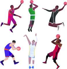 Vector illustrations of basketball players in action