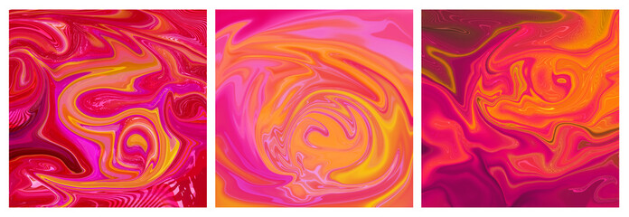 collection of three Vivid liquid digital art background with different colors shades in dynamic composition