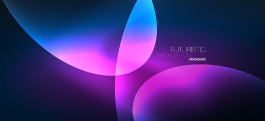 Neon ellipses abstract backgrounds. Shiny bright round shapes glowing in the dark. Vector futuristic illustrations for covers, banners, flyers and posters and other