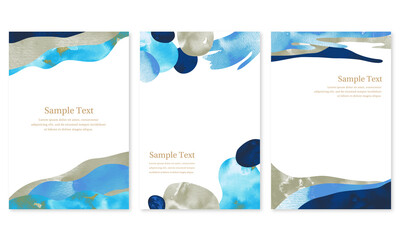 watercolor card 青いモダンな模様の水彩ベクター フレームセット テンプレート