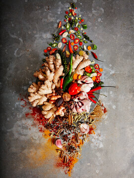 Arrangement of fresh and dried spices