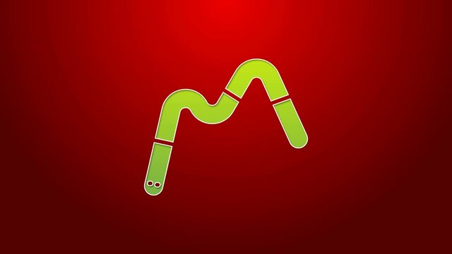 Green line Jelly worms candy icon isolated on red background. 4K Video motion graphic animation