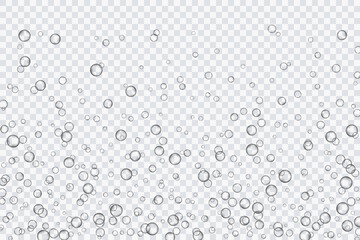 Fototapeta na wymiar Air bubbles, oxygen, champagne crystal clear, isolated on a transparent background of modern design. Vector illustration of EPS 10.