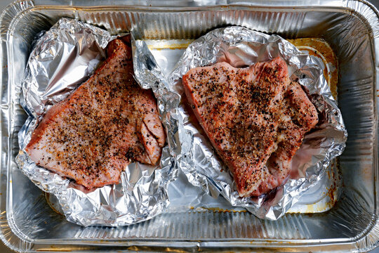 Pastrami (veal breast) in aluminum foil