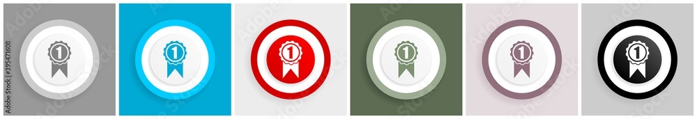 Aufkleber Victory, first, winner icon set, colorful flat design vector illustrations in 6 options for web design and mobile applications