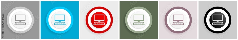 Leinwandbilder computer, desktop icon set, colorful flat design vector illustrations in 6 options for web design an