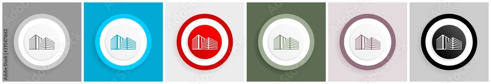 Leinwandbilder modern design office buildings icon set, colorful flat design vector illustrations in 6 options for 