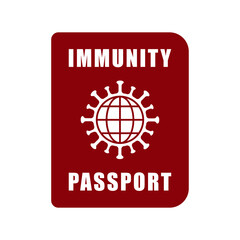Covid-19 immunity passport. Coronavirus immune pass icon. Corona virus vaccine sertification label symbol. Pandemic vaccination proof info sign. Vector illustration image.