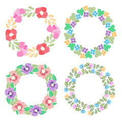 Floral frame vector collection, cute flower wreath isolated on white background for your cards design