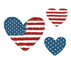 USA Independence day background. Happy 4th of July. Vector abstract grunge flag in heart shape. Template for banner, greeting card, invitation, poster, flyer, etc.
