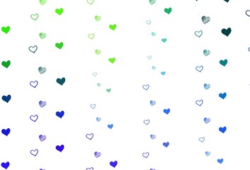 Light Blue, Green vector template with doodle hearts.
