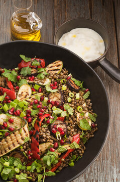 Lentil and scorched vegetable salad