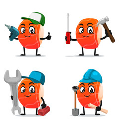 vector illustration of sushi mascot or character collection set with service or repair theme