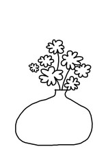 Line flower pattern in vase, outline for coloring book pages