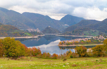 Turano lake (Rieti, Italy) and the town of Castel di Tora - Here a view from Navegna mount