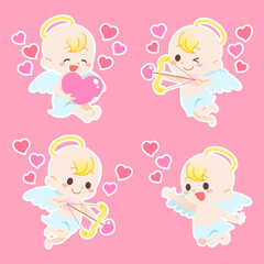 恋のキューピッドたち。天使キャラクター。ベクターイラスト。