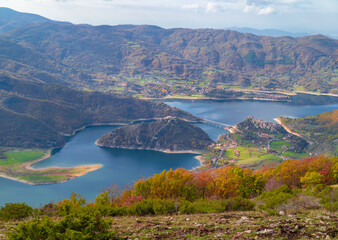 Turano lake (Rieti, Italy) and the town of Castel di Tora - Here a view from Navegna mount