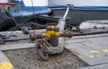 bollard and rope on the pier, makefast