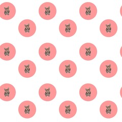 Vector seamless pattern of a dog corgi breed. Animalistic digital sketch of a cute puppy. Hand drawn animal on a circle background
