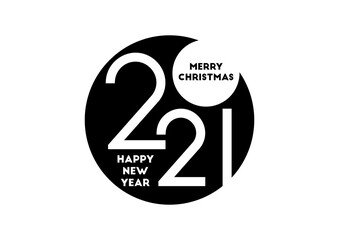 Merry Christmas and Happy New Year 2021 round logo. Happy New Year sign. Vector illustration isolated on white background. Cover, calendar and brochure template