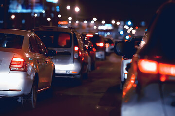 traffic jam on highway night / concept of urban private transport, car on the road