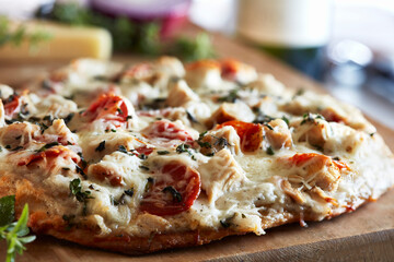 Grilled white pizza with chicken