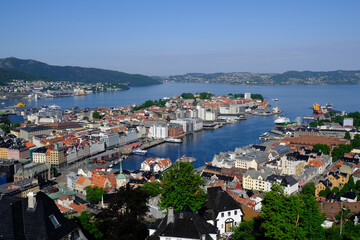 Naklejka na ściany i meble Bergen harbour and city panorama, Bergen, Norway