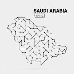 Abstract futuristic map of Saudi Arabia. Electric circuit of the country. Vector illustration.