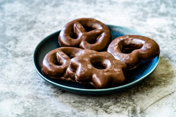 Chocolate Covered Gingerbread Cookies Heart and Star Shaped in Plate.