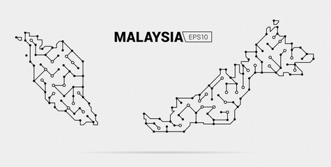Fototapeta premium Abstract futuristic map of Malaysia. Electric circuit of the country. Vector illustration.