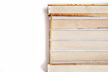 Empty Wooden box for vegetables and fruits on a white background.