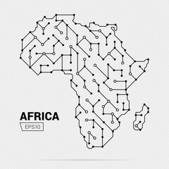 Abstract futuristic map of Africa. Electric circuit of the continent. Vector illustration.