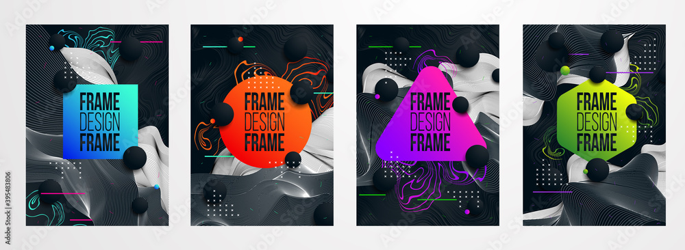 Aufkleber abstract set modern trendy frames for text creative . graphic design with smooth lines and brush sta