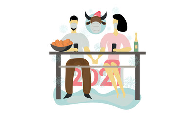 Couple in masks celebrating New Year