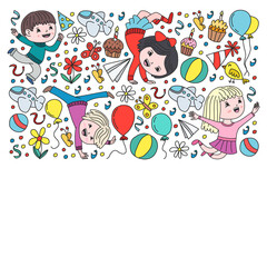 Fototapeta premium Painted by hand style pattern on the theme of childhood. Vector illustration for children design.