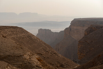Tourists gather at Edge of the World escarpment near Riyadh, Saudi Arabia