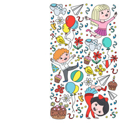 Obraz premium Painted by hand style pattern on the theme of childhood. Vector illustration for children design.