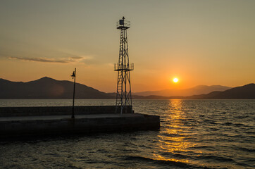 Evia island, Greece - July 01. 2020: Sunset on the island of Evia, Greece 