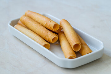 Krumkake. Czech Pirouette Cookies (Parizske Pecivo). Made with a Batter-like Dough Similar to Pancake Batter, Wafer Cookies Exist.