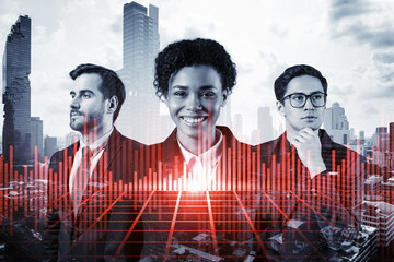 Group of business colleagues in suits as a part of multinational corporate team working on...