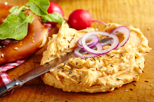 Bavarian Obatzda with pretzels and radishes