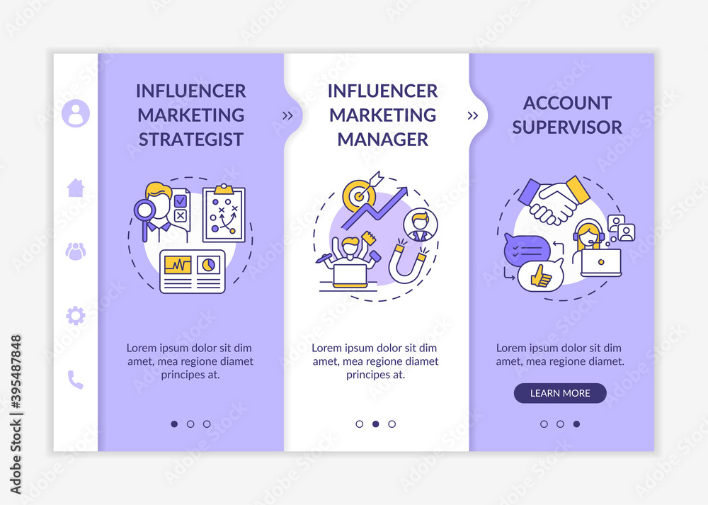 Poster influencer marketing occupation onboarding vector template. strategist. account supervisor. responsi